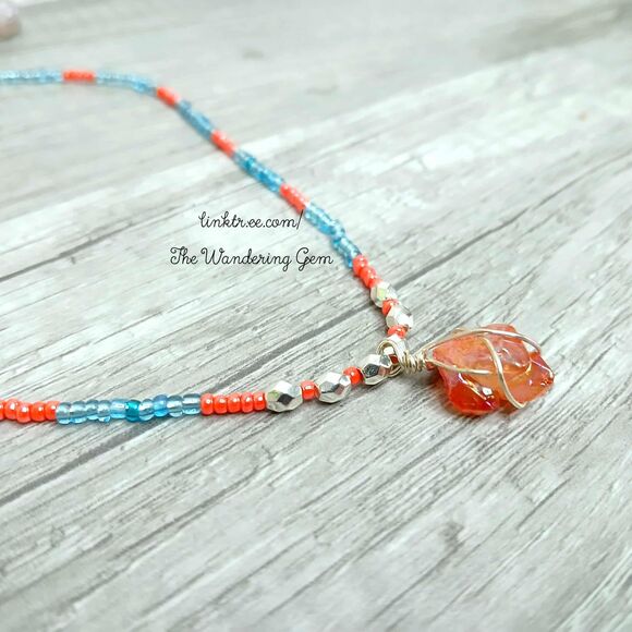 Aura Quartz Crystal Choker Necklace, Seed Bead Jewelry, 13" - Picture 4 of 5